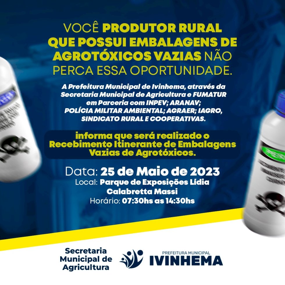 Município de Ivinhema terá dia para recebimento de embalagens de agrotóxicos