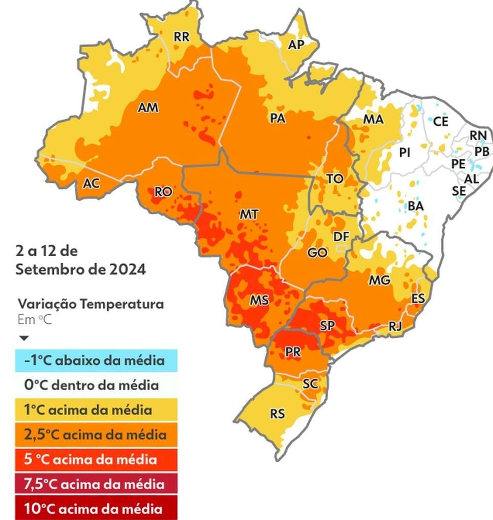 Brasil terá nova onda de calor em setembro com possíveis recordes e temperatura além de 40ºC