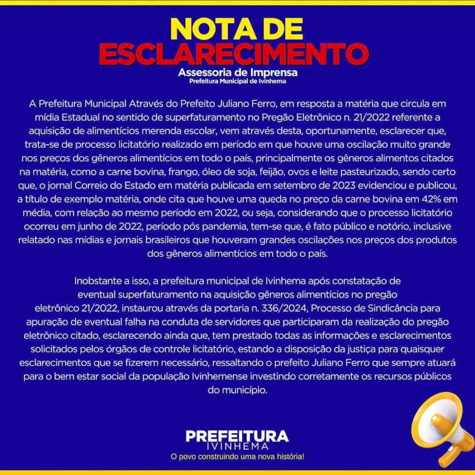 Ivinhema-Prefetura municipal emite nota de esclarecimento