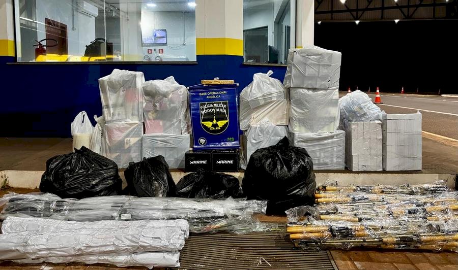 Angélica - PMR de Angélica apreendem carga de mercadorias contrabandeadas na MS-145