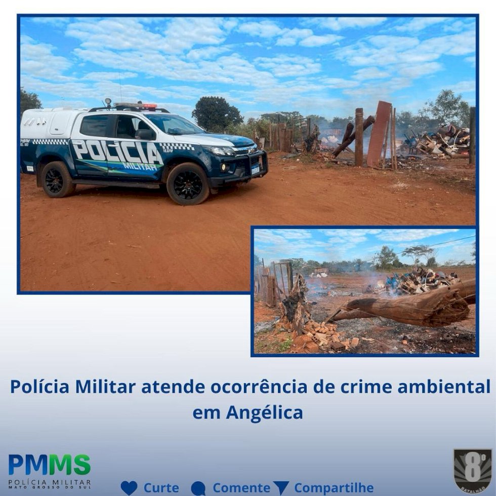 Angélica - PM atende ocorrência de crime ambiental incêndio em terreno baldio