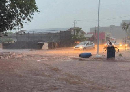 Chuva forte alaga ruas, destelhou casas e derrubou árvores em cidade no MS
